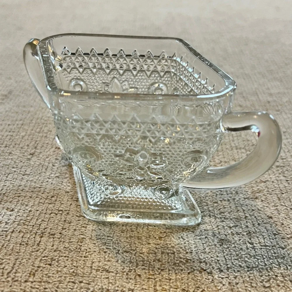Vintage Pressed Glass Serving Gold Rimmed Dish Creamer Sugar Bowl 4 pieces